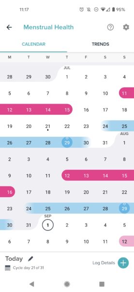 fitbit app calendar view
