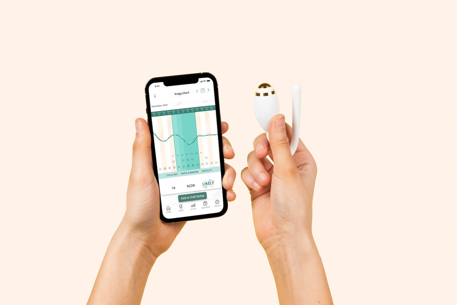 kegg fertility tracker in hand with app